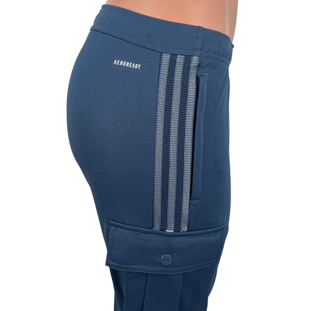 NWOT Adidas Blue Stripe Cargo Pocket Zip Ankle Jogger Pants | Athleisure Utility - Picture 16 of 16